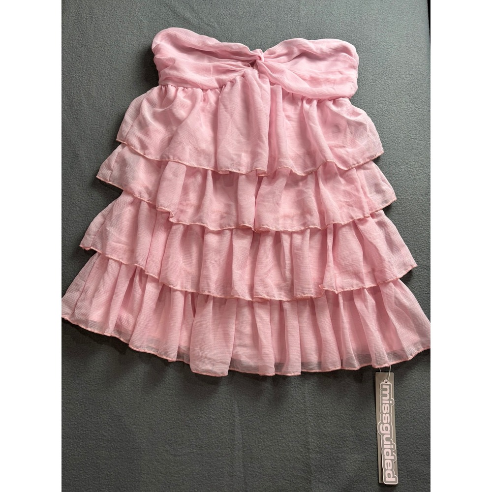 Missguided Ruffle Tiered Strapless Top Womens Medium Pink Knot Front Party
